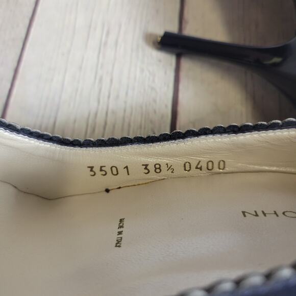 St. John Vero Cuoio Heels Pointed Toe Womens 8.5B Navy Laces Suede Bow Leather - Picture 8 of 8